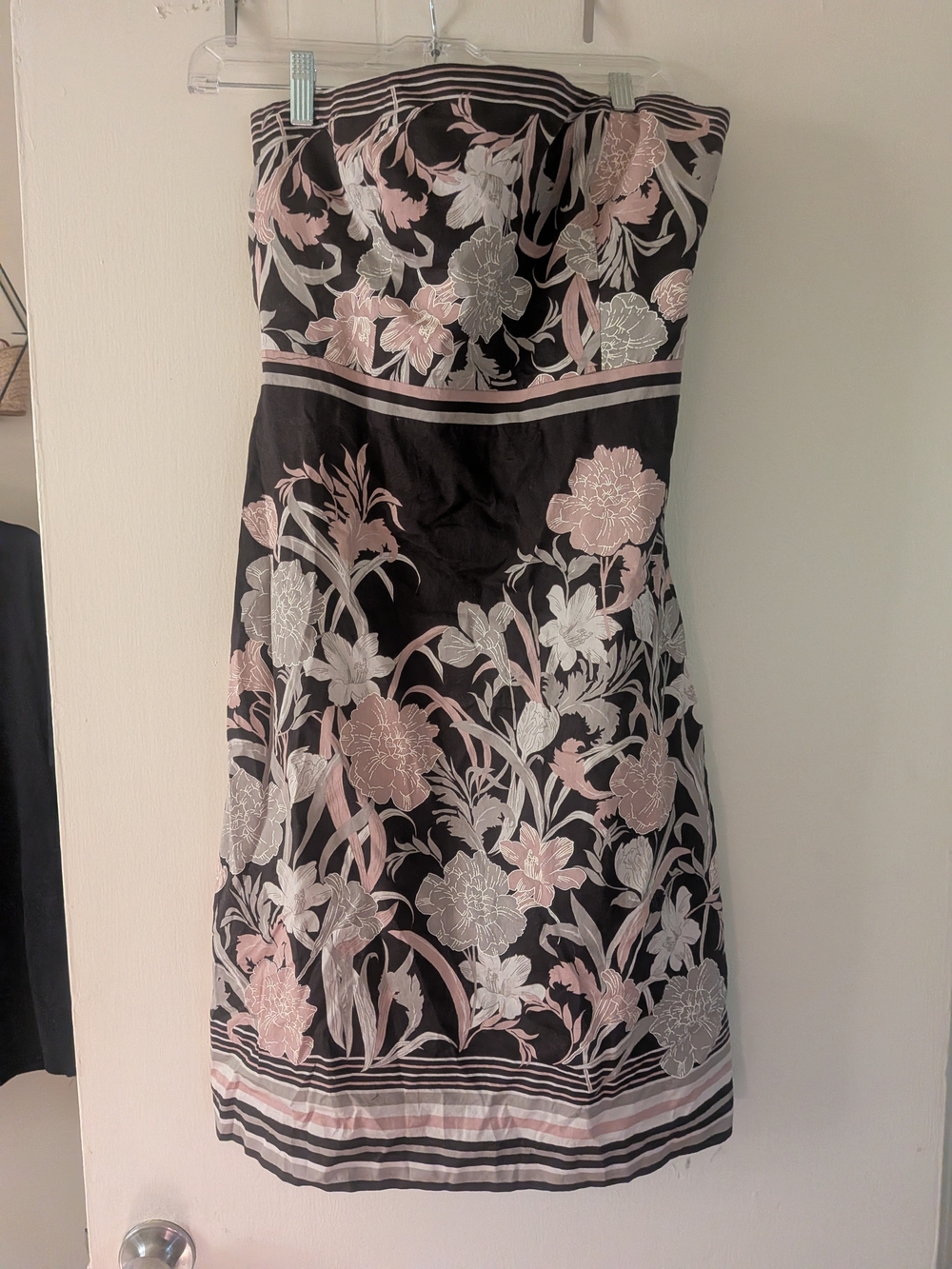 Ann Taylor Black Strapless Floral Mini Dress with Blush and Cream Accents